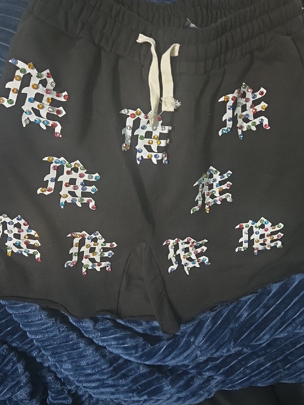 Black Athletic Men's Shorts with Multicolor Stud Accents